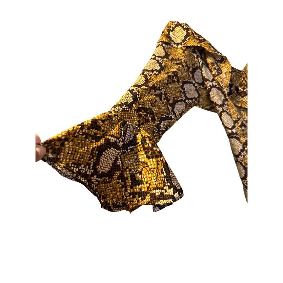 Boohoo Snakeskin Print Ruffle Mini Dress Long Sleeve Bold Party Fashion Look - Picture 11 of 15